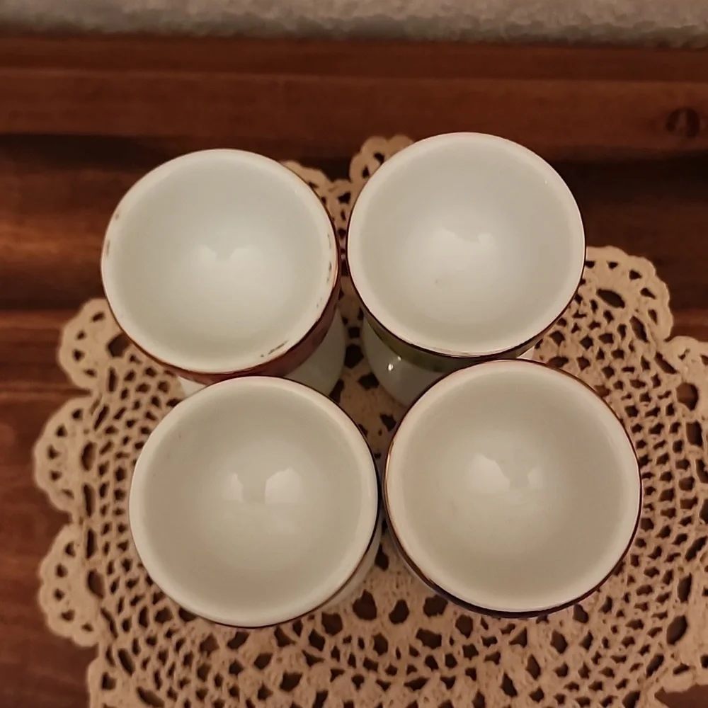Pottery Barn Set of Four China Egg Cups Pastel Easter Eggs